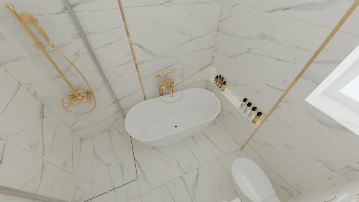Projektant Wnętrz Warszawa ➜ Gdańsk ➜ łazienka biało złota,biało złota łazienka,łazienka marmur złoto,biało złote łazienki,łazienka glamour biało złota ➜ lazienka marmur i zloto 2e