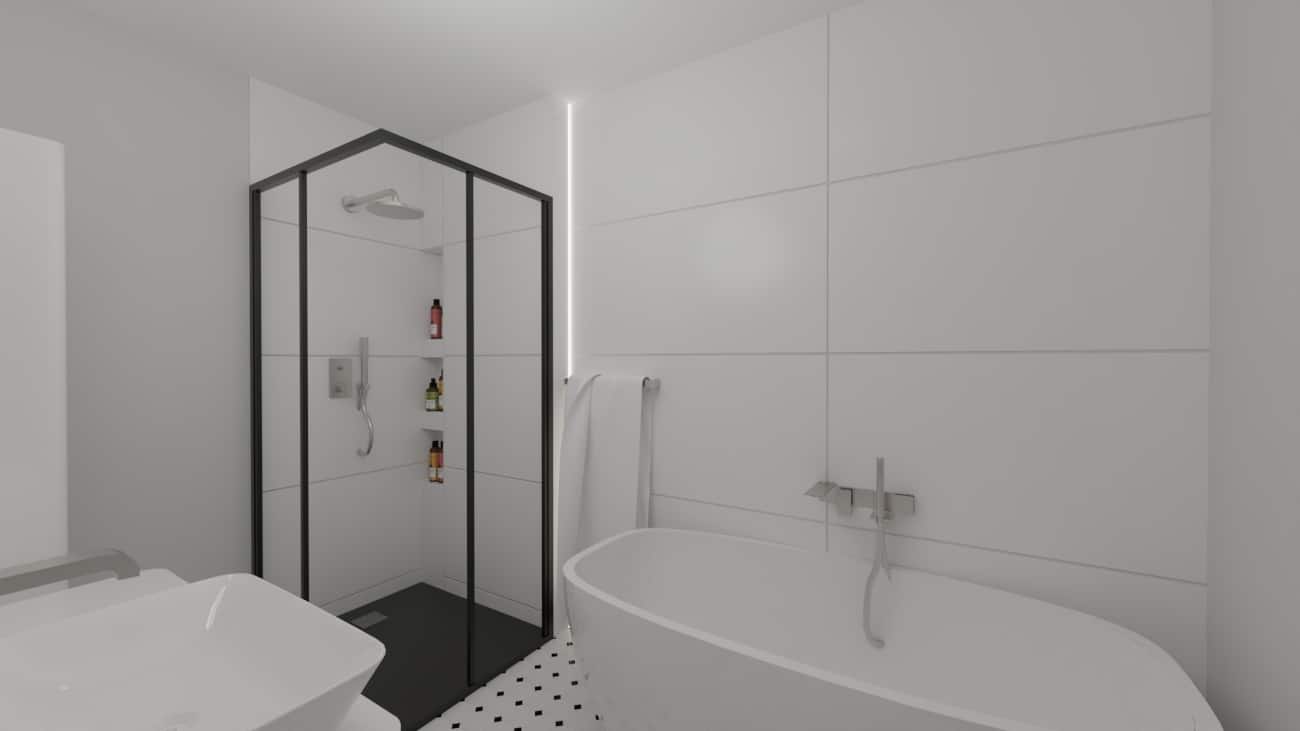 Projektant Wnętrz Warszawa ➜ Gdańsk ➜ czarno biała łazienka,łazienka czarno biała inspiracje,mała łazienka czarno biała,łazienka w stylu klasycznym,łazienka klasyczna stylowa ➜ lazienka przedwojenna 1a