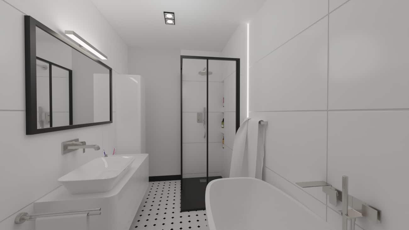 Projektant Wnętrz Warszawa ➜ Gdańsk ➜ czarno biała łazienka,łazienka czarno biała inspiracje,mała łazienka czarno biała,łazienka w stylu klasycznym,łazienka klasyczna stylowa ➜ lazienka przedwojenna 1b