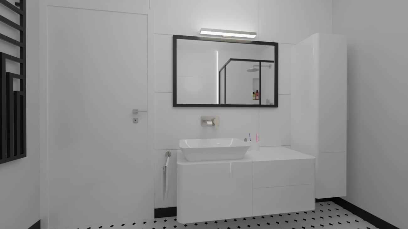 Projektant Wnętrz Warszawa ➜ Gdańsk ➜ czarno biała łazienka,łazienka czarno biała inspiracje,mała łazienka czarno biała,łazienka w stylu klasycznym,łazienka klasyczna stylowa ➜ lazienka przedwojenna 1c