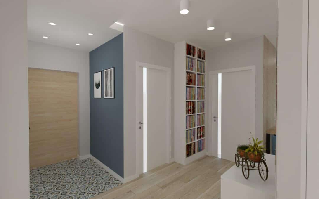 Salon niebieska ściana