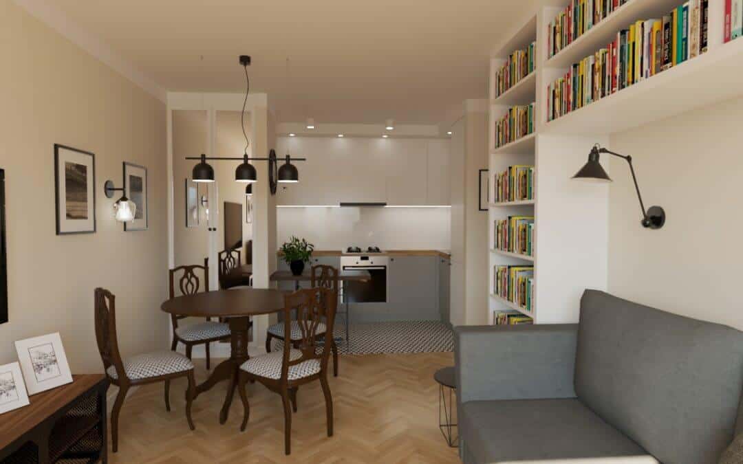 Kuchnia z salonem w stylu retro