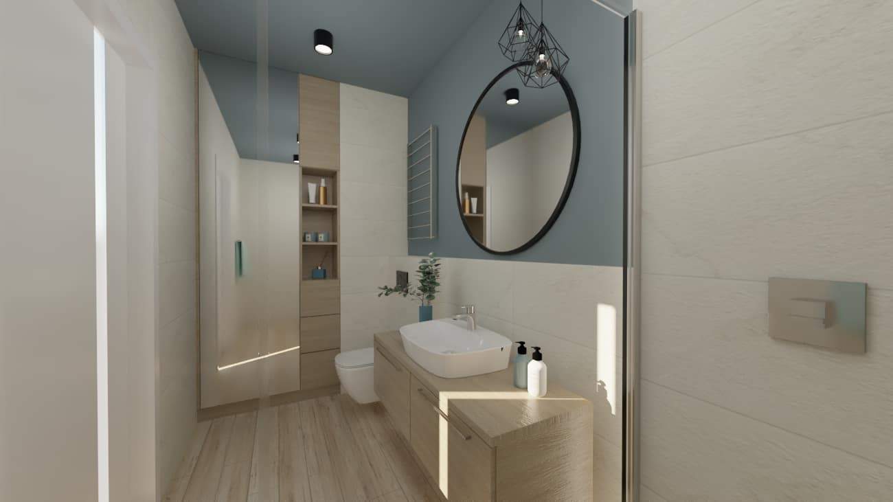 Projektant Wnętrz Warszawa ➜ Gdańsk ➜ kremowa łazienka,łazienki kremowe aranżacje,łazienka kremowa z drewnem,łazienka kremowo drewniana z niebieskim,łazienka w stylu marynistycznym ➜ lazienka kremowa 1a