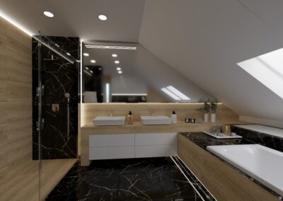 Łazienka na poddaszu marmur czarny