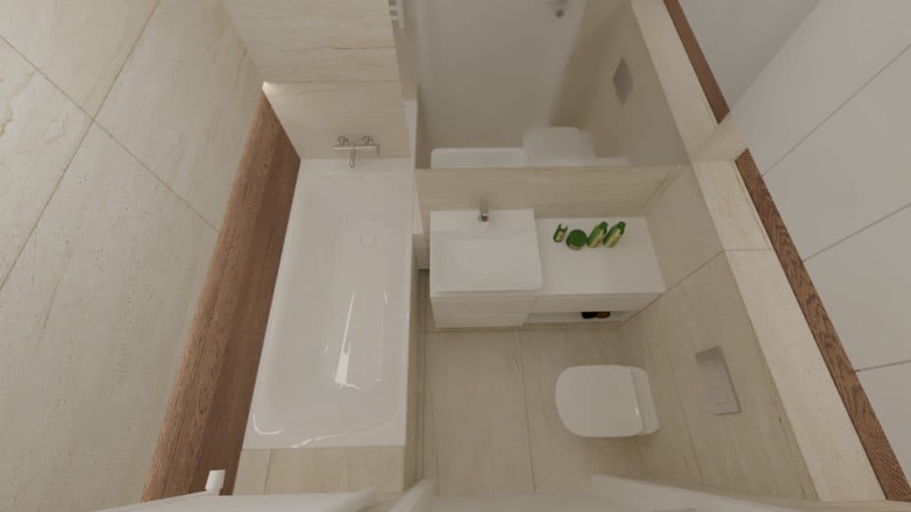 Projektant Wnętrz Warszawa ➜ Gdańsk ➜ mała łazienka marmur i drewno,biała łazienka z wanną,jakie meble do białej łazienki,łazienka płytki drewnopodobne i białe,łazienka biała z drewnem jakie dodatki ➜ lazienka z wanna goclaw 2d
