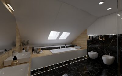 Poddasze łazienka z&nbsp;czarnym marmurem