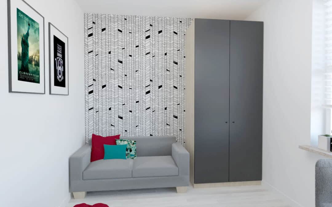 POKÓJ z ciekawą biało – czarną tapetą