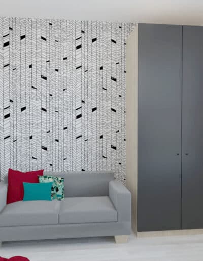 Architekt Wnętrz Warszawa ➜ Gdańsk ➜ PROJEKTY Wnętrz Warszawa Mazowieckie ➜ projekty wnętrz,metamorfoza wnętrz,aranżacja kuchni z salonem zdjęcia,projektant łazienek,architekt wnętrz POKÓJ z ciekawą biało – czarną tapetą