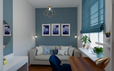 Pokój z&nbsp;niebieską ścianą