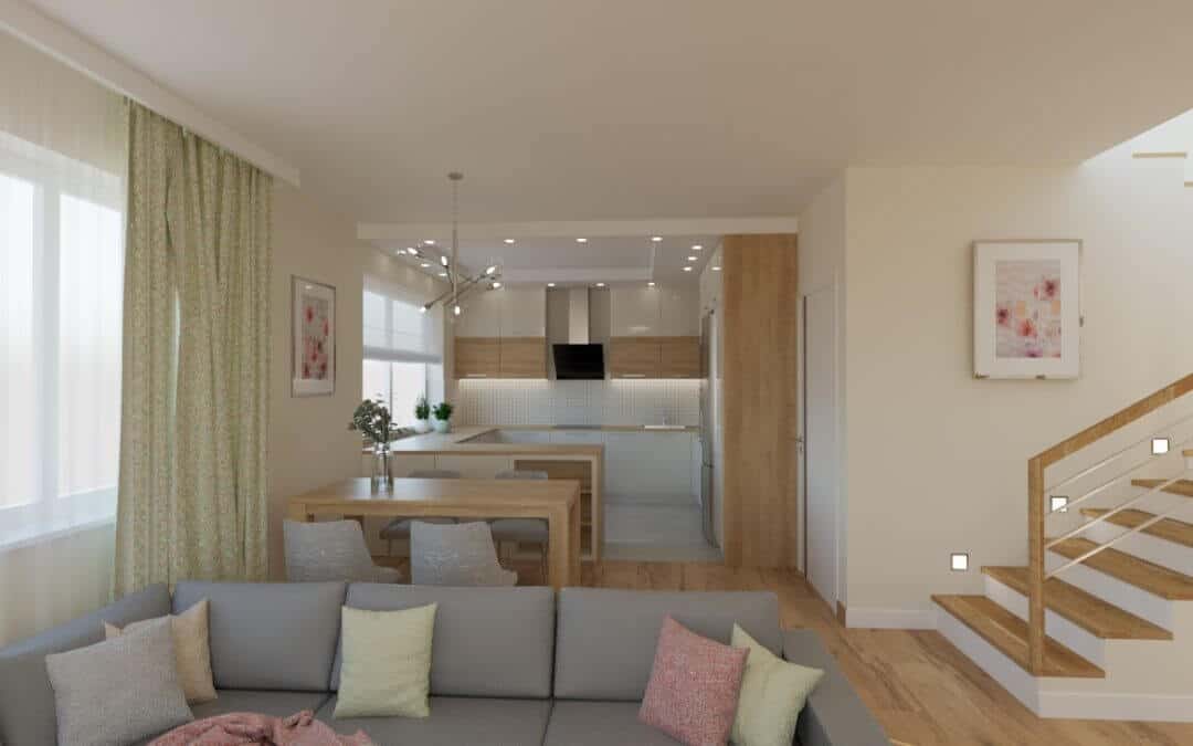 Salon oliwkowy z kuchnią