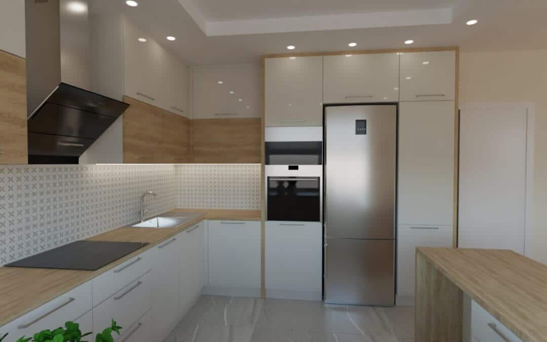 Kuchnia otwarta na salon oliwkowy