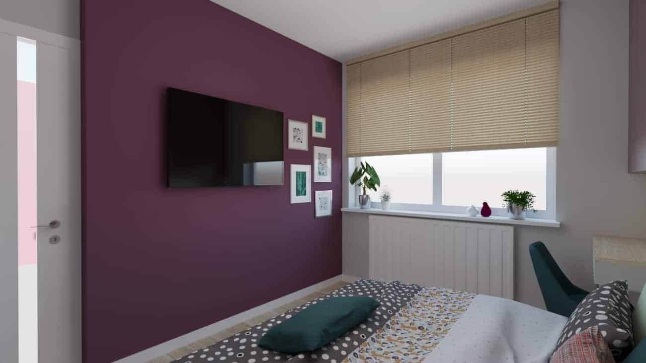 Projektant Wnętrz Warszawa ➜ Gdańsk ➜ bordowa sypialnia,bordowe ściany w sypialni,bordowe dodatki do sypialni,sypialnia w kolorze bordowym ➜ sypialnia bordowa 1d