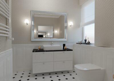 Łazienka ze srebrnym lustrem