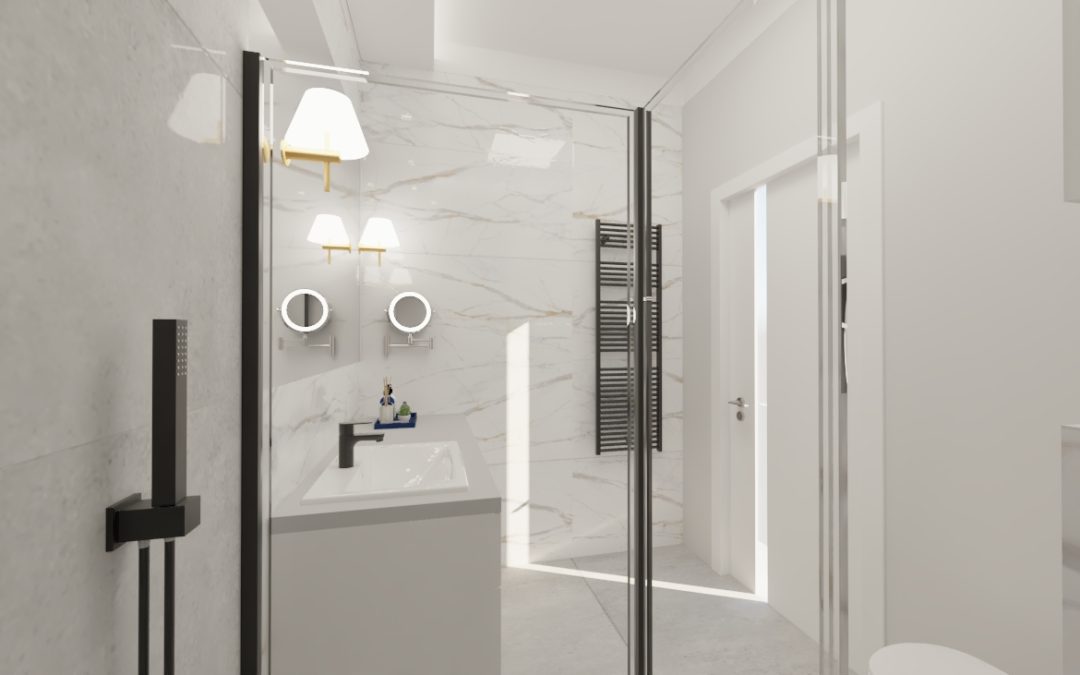 Łazienka połączenie betonu i kamienia