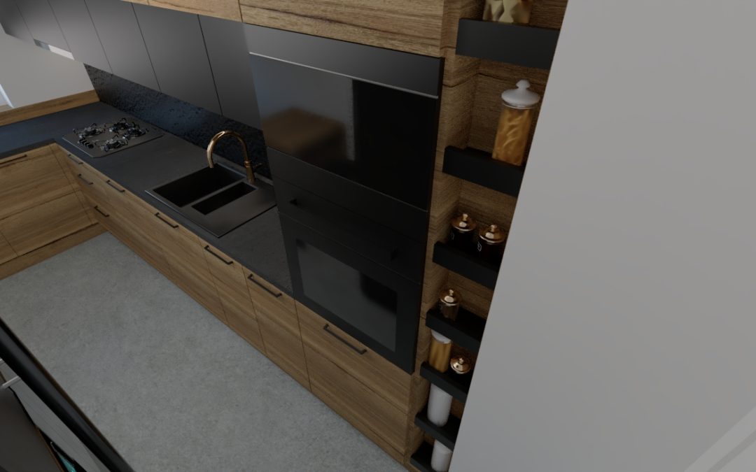 Kuchnia czerń i drewno