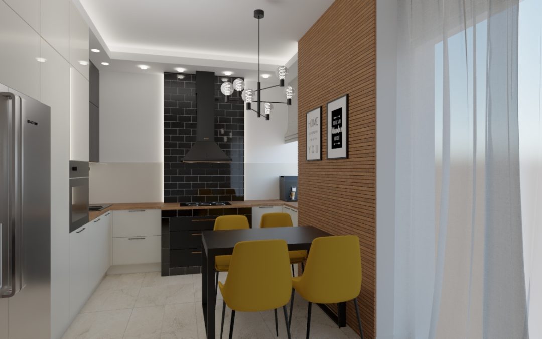 KUCHNIA czerń z drewnem