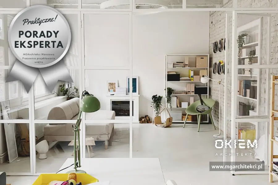 Nowoczesny salon z dużymi oknami