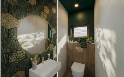 Architekt Wnętrz Warszawa ➜ Gdańsk ➜ Projektant sypialni ➜ projektant sypialni,projektanci sypialni,projekt sypialni,projektanta sypialni,ile kosztuje projekt sypialni Łazienka złoto z drewnem i butelkowa zieleń