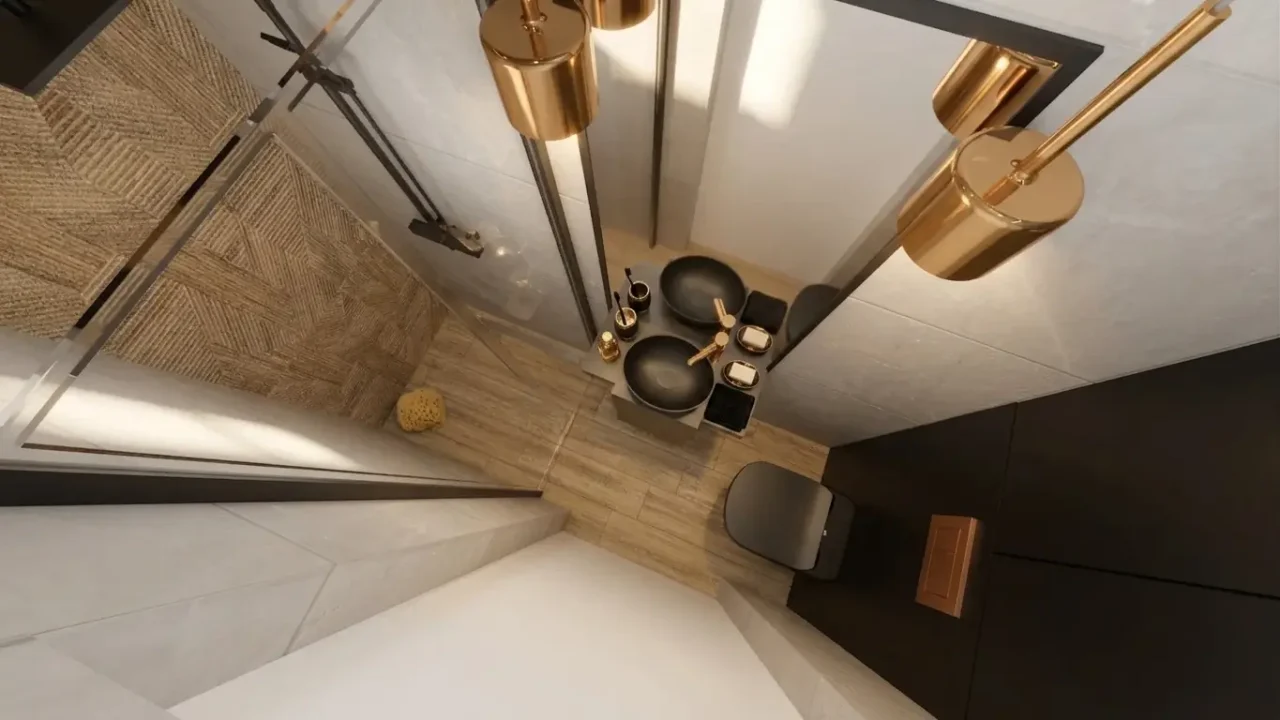 Architekt Wnętrz Warszawa ➜ Gdańsk ➜ Zdjęcia – jak urządzić małą łazienkę w bloku? ➜ jak urządzić małą łazienkę Nowoczesne warstwowe oświetlenie LED w małej łazience w bloku