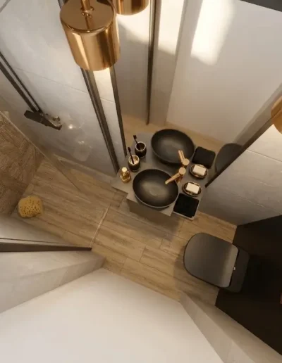 Architekt Wnętrz Warszawa ➜ Gdańsk ➜ PROJEKTY – ŁAZIENKI Projektant Łazienek Warszawa Mazowieckie ➜ Jak zaprojektować łazienkę? Zaskakujące połączenie miedzi i czerni w łazience