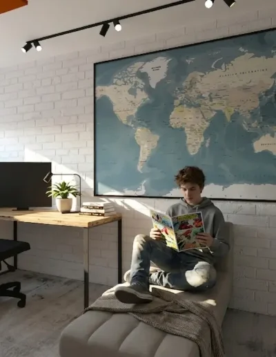 Pokój dla nastolatka z&nbsp;mapą Świata