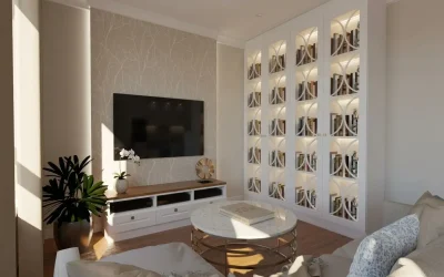 Beżowy salon z&nbsp;kuchnią