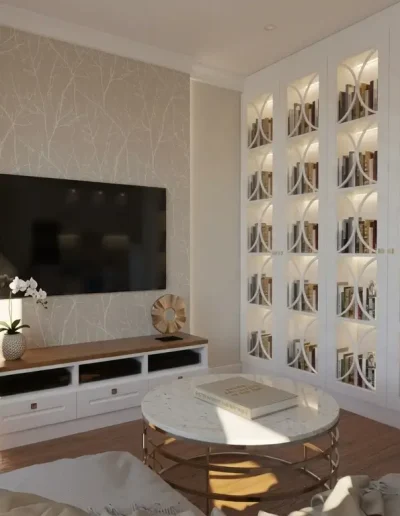 Beżowy salon z&nbsp;kuchnią