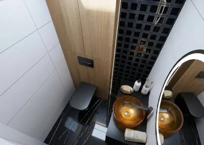 Toaleta z&nbsp;bursztynową umywalką