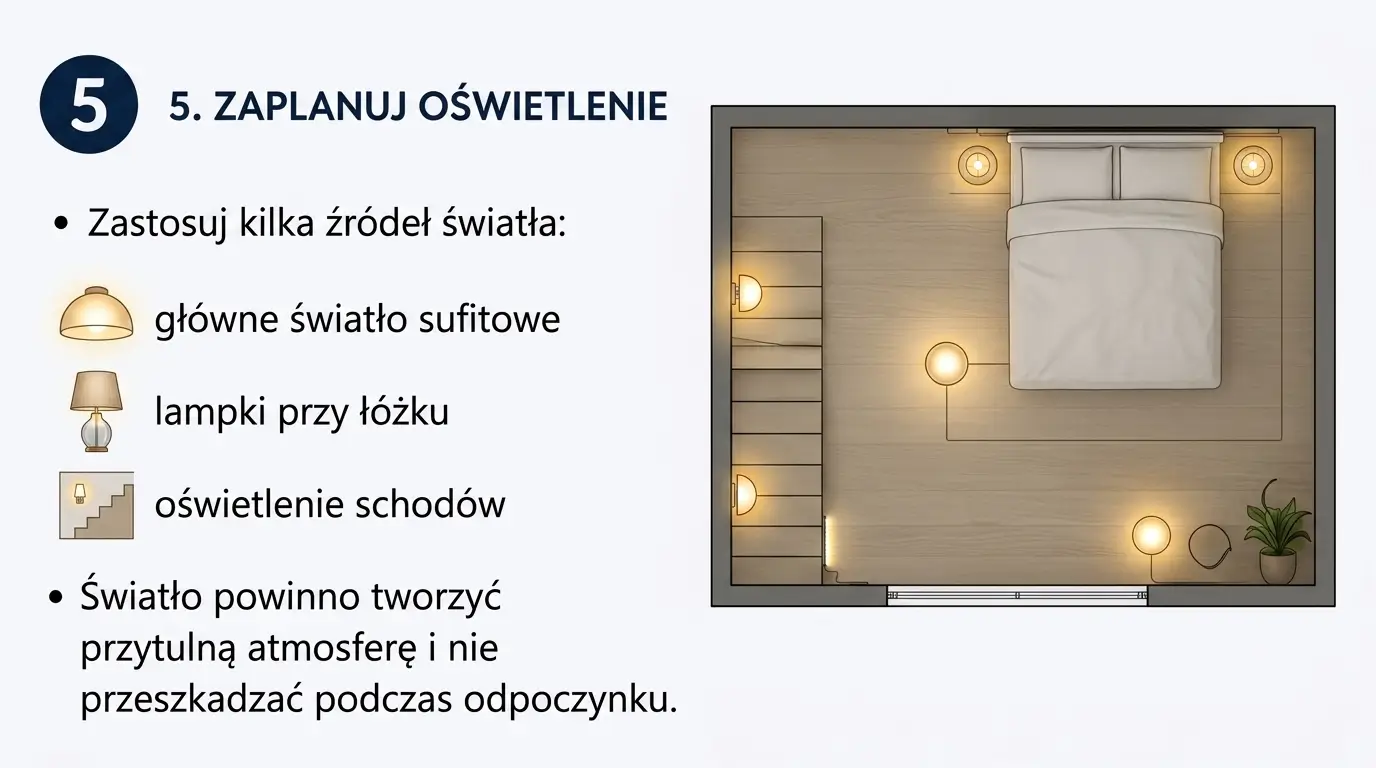 Projektant Wnętrz Warszawa ➜ Gdańsk ➜ łóżko z antresolą,łóżko z antresolą dla dzieci,sypialnia na antresoli,pokój z łóżkiem na antresoli,sypialnia na antresoli aranżacje ➜ 5 zaplanuj oswietlenie