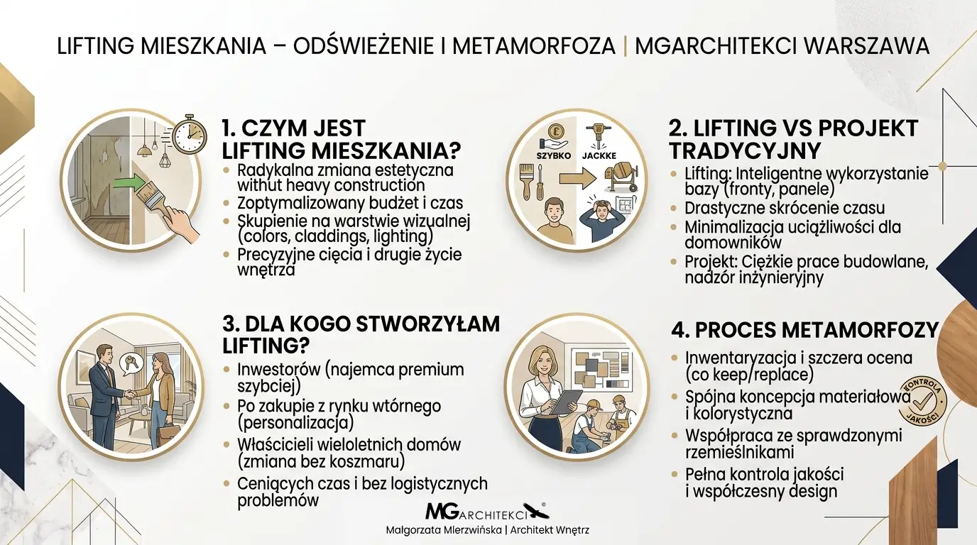 Projektant Wnętrz Warszawa ➜ Gdańsk ➜ Home staging ➜ infografika lifting mieszkania odswiezenie metamorfoza