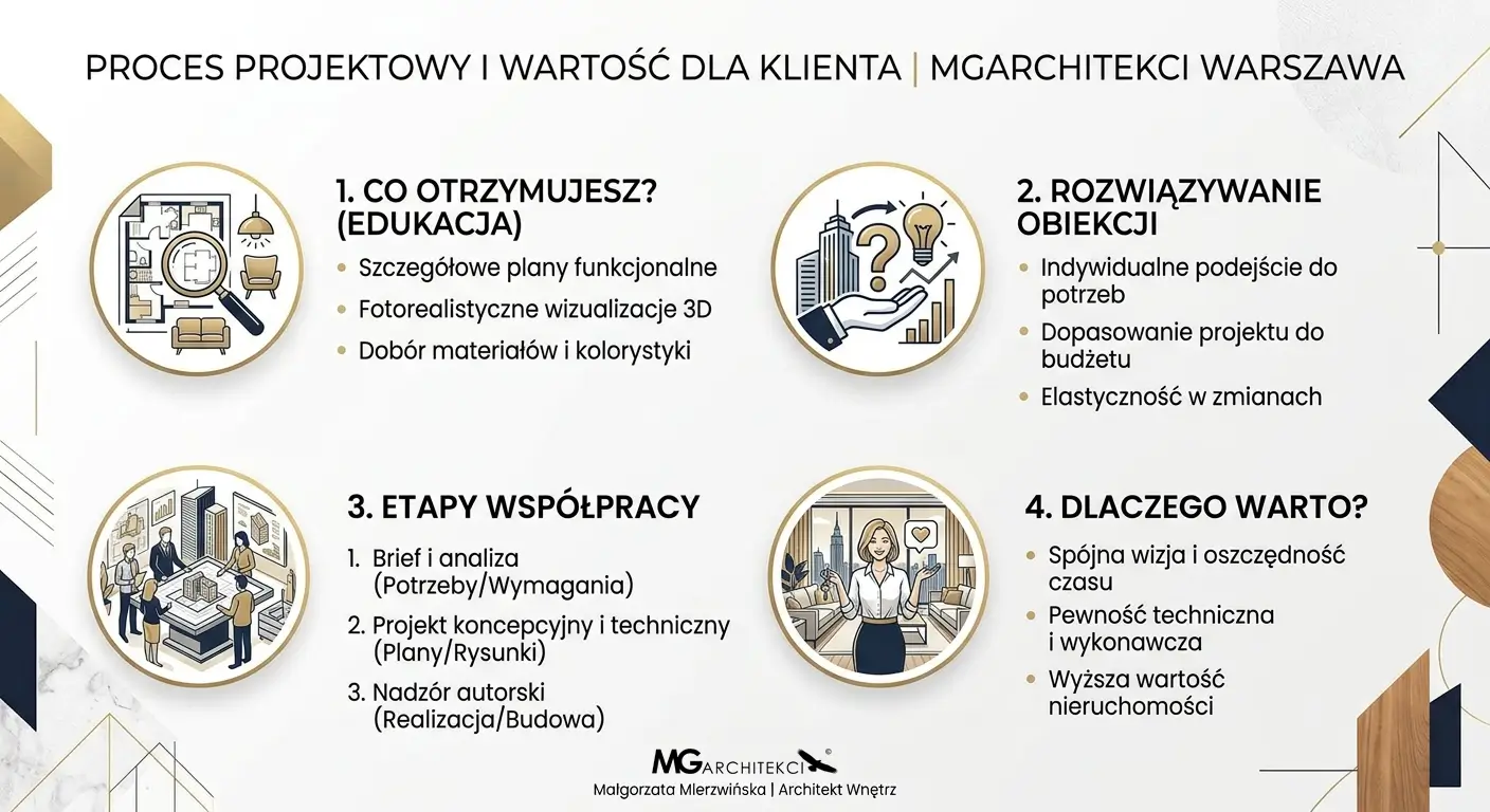 Projektant Wnętrz Warszawa ➜ Gdańsk ➜ Biuro projektowe Warszawa ➜ infografika proces projektowy i wartosc dla klienta