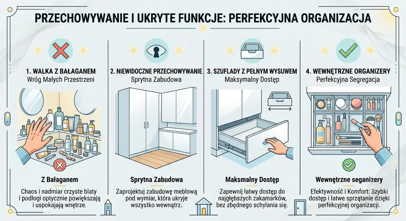 Projektant Wnętrz Warszawa ➜ Gdańsk ➜ maleńka łazienka ➜ przechowywanie i ukryte funkcje