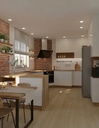 Architekt Wnętrz Warszawa ➜ Gdańsk ➜ SALONY Z KUCHNIĄ ➜ jak urządzić salon z kuchnią? ➜ Jak zaprojektować salon z kuchnią Kuchnia z cegłą i drewnem
